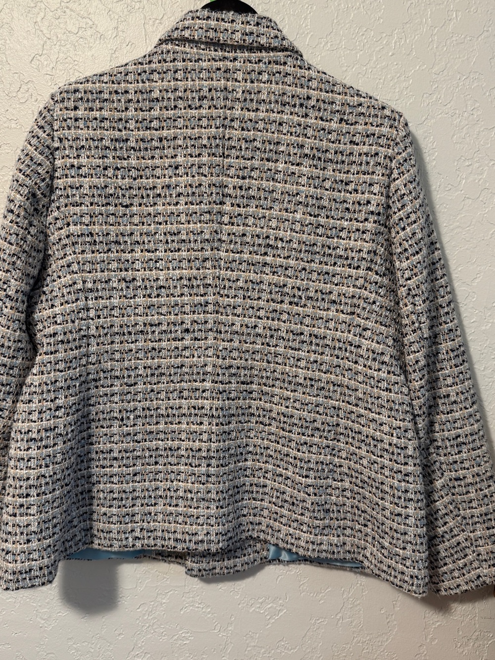 Women's Tweed Double-Breasted Jacket - Light Blue/Gray - Picture 5 of 9